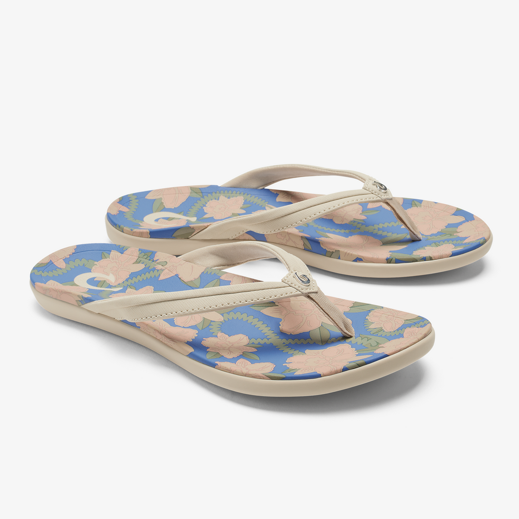 Hoopio Malua Women's Beach Sandals - Tapa / Marine Blue