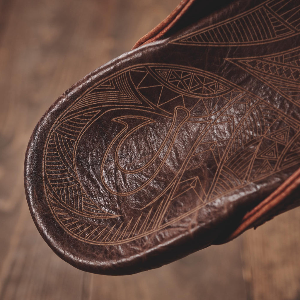 Hiapo Men's Leather Beach Sandals - Rum / Dark Wood