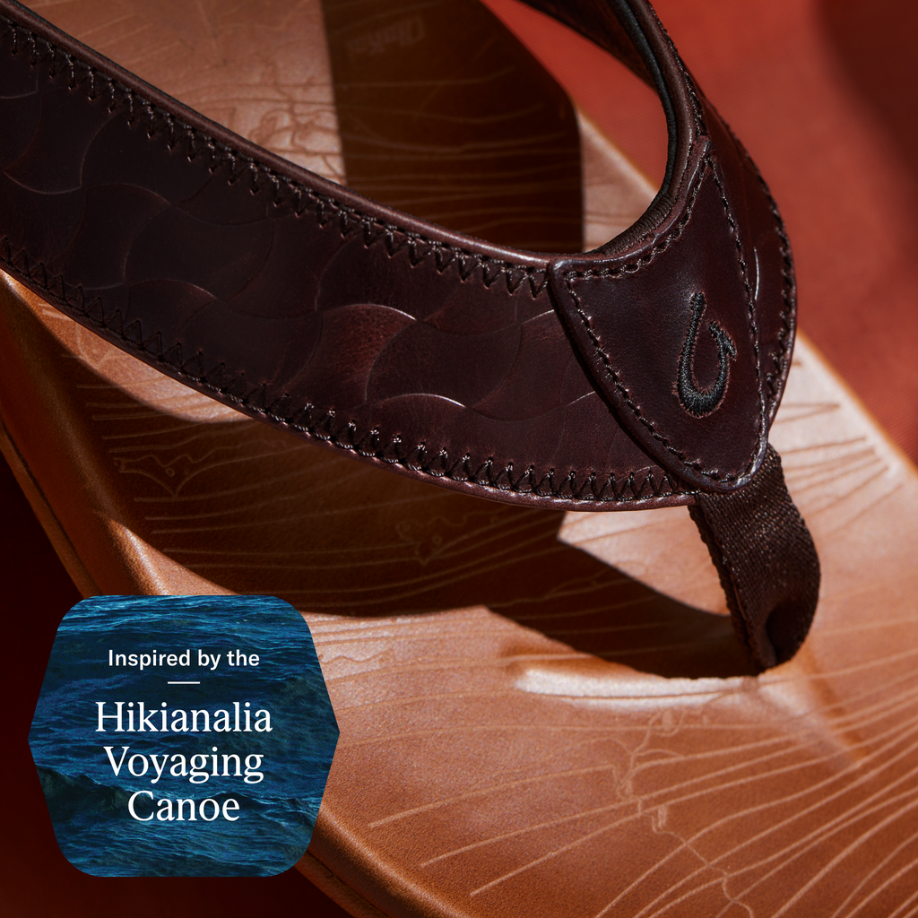 Hikianalia Men's Leather Beach Sandals - Dark Java / Tan