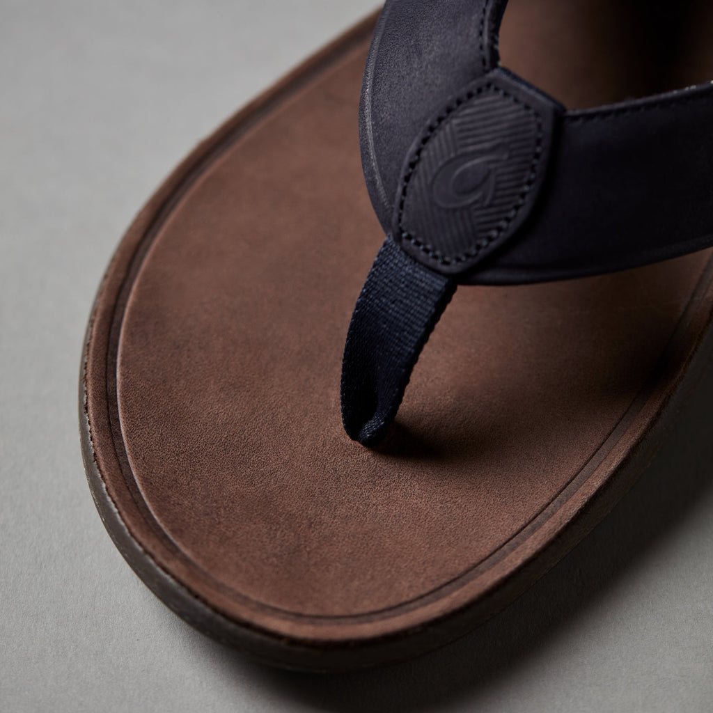Tuahine Men's Leather Sandals - Trench Blue / Dark Wood