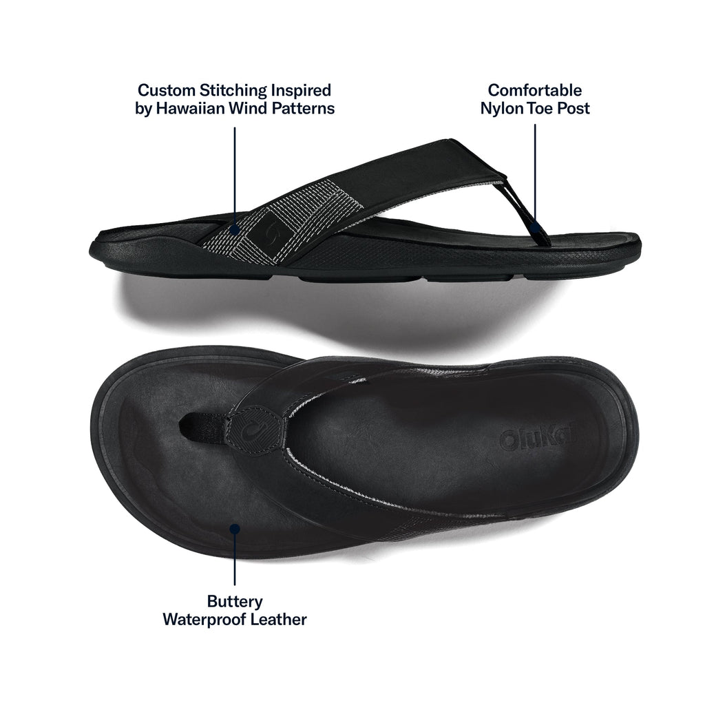 Tuahine Men's Leather Sandals - Black