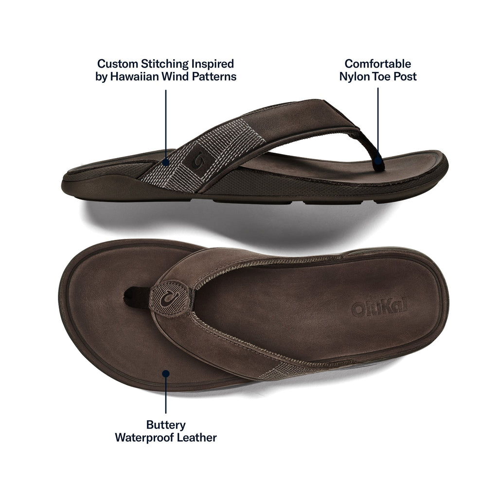 Tuahine Men's Leather Sandals - Dark Wood