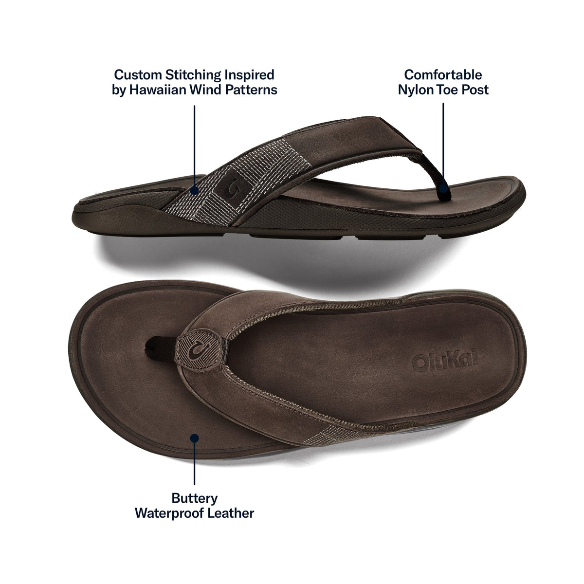 Tuahine Men's Leather Sandals - Dark Wood